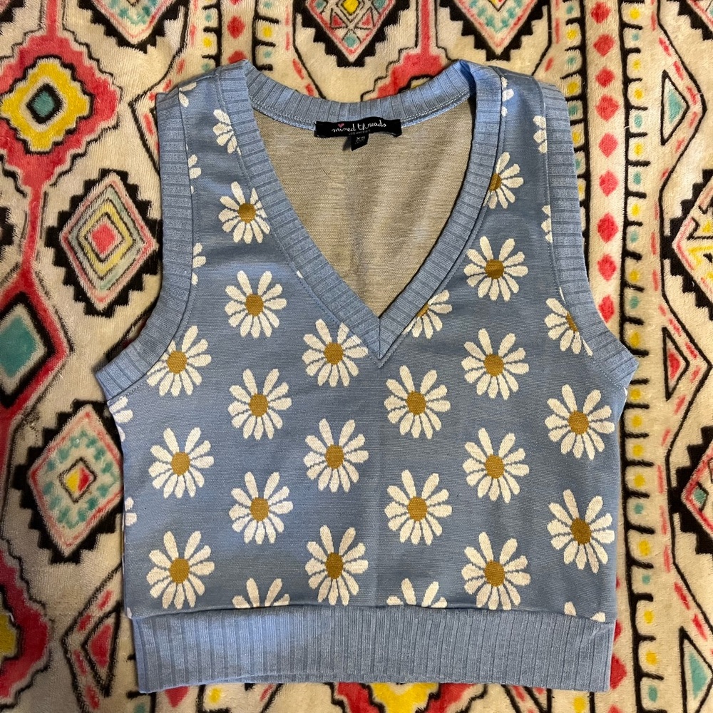 Blue daisy crop top XS